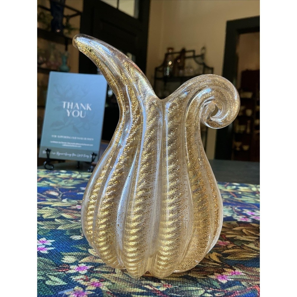 Barovier Toso Murano Art Glass Vase Cordonato d'Oro Gold Inclusion Rope Vintage